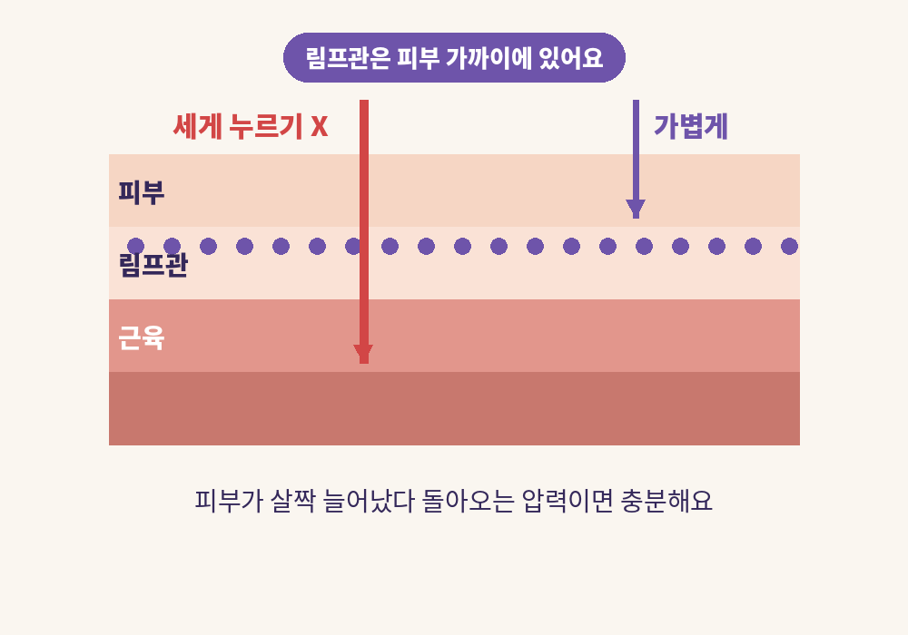 피부 가까이 있는 림프관과 림프순환마사지 적정 압력 비교