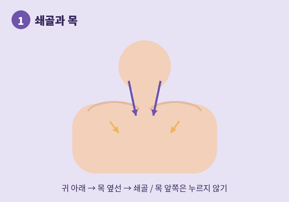 림프순환마사지 첫 단계인 쇄골 아래 부드럽게 풀기