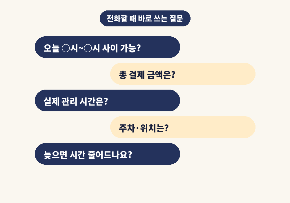 부산 스웨디시 마사지 당일 예약 전화 질문 예시