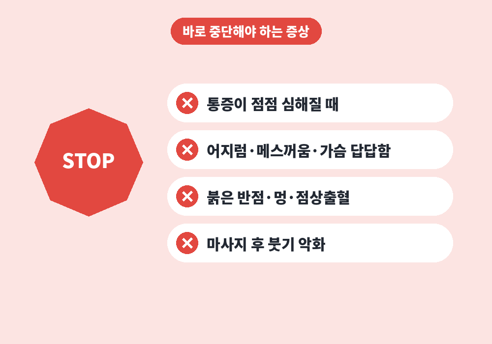 림프마사지 중 바로 중단해야 하는 증상