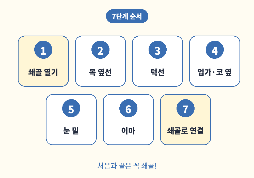 쇄골부터 이마까지 얼굴 림프마사지 7단계 순서