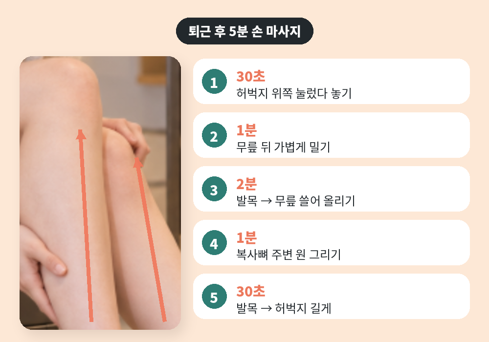 퇴근 후 5분 다리 붓기 마사지 손 마사지 순서