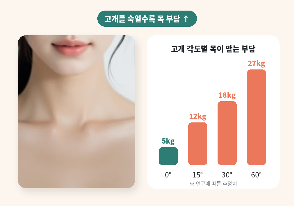 고개 숙인 각도별 목 부담과 목 어깨 마사지가 필요한 이유