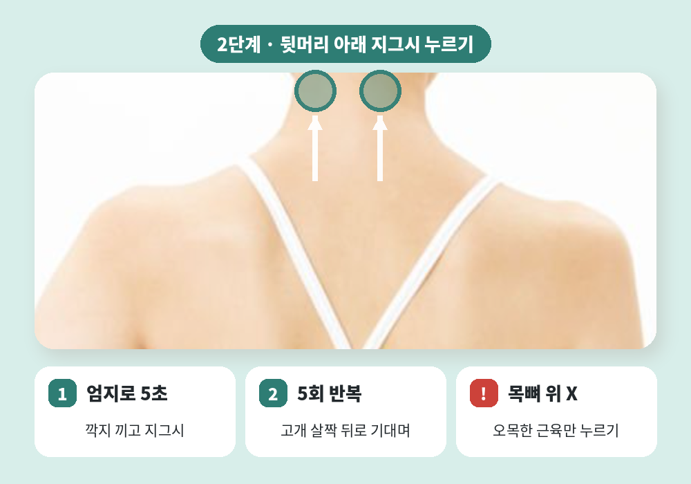 목 어깨 마사지 2단계 뒷머리 아래 후두하근 누르기