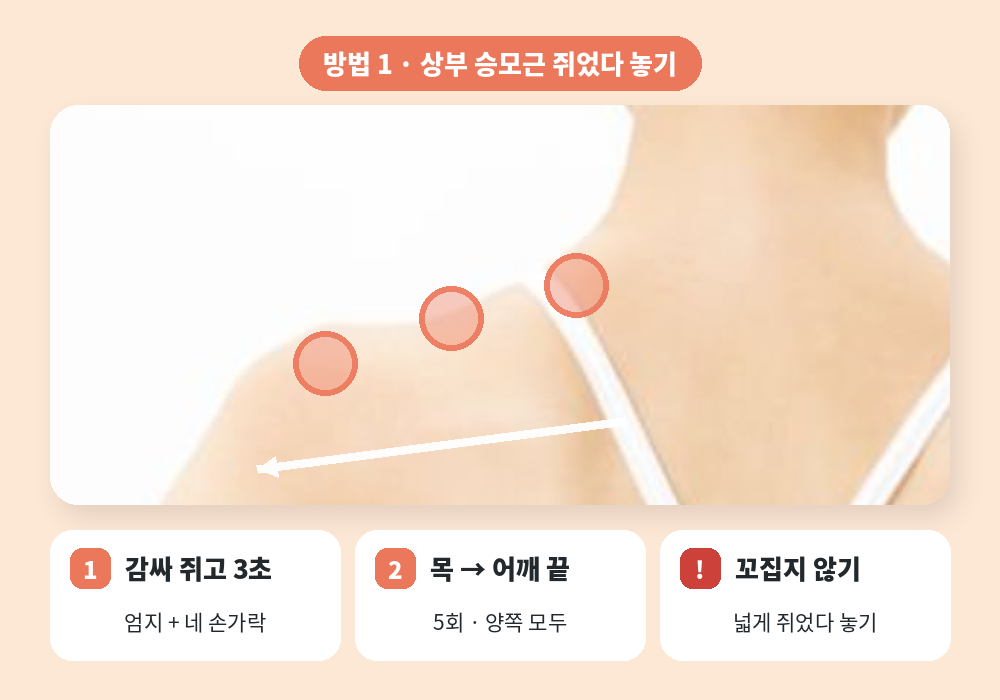 승모근 마사지 상부 승모근 쥐었다 놓기