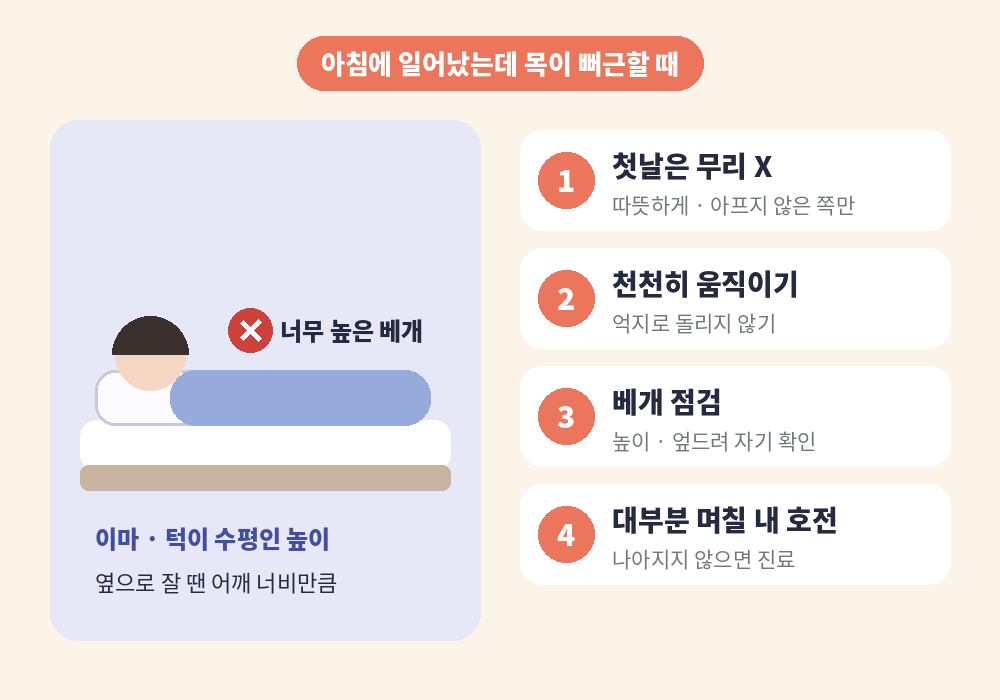 아침에 목 뻐근할 때 잠을 잘못 잤을 때 대처법