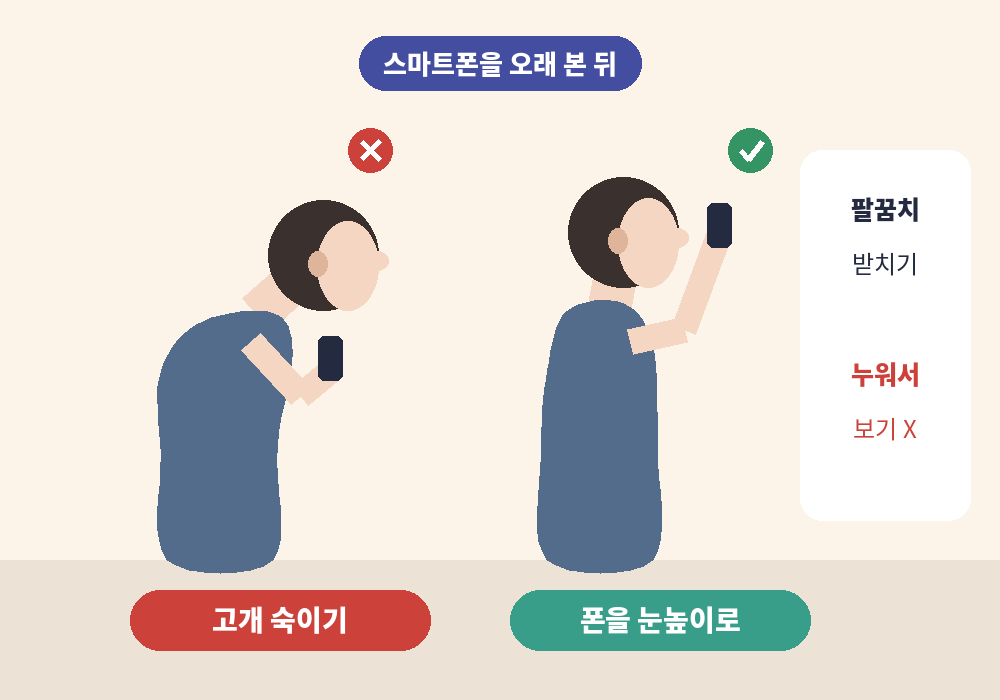 스마트폰 볼 때 목 뻐근할 때 바른 자세