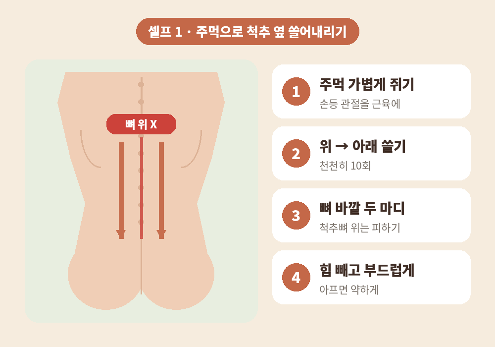 허리 마사지 주먹으로 척추 옆 쓸어내리기