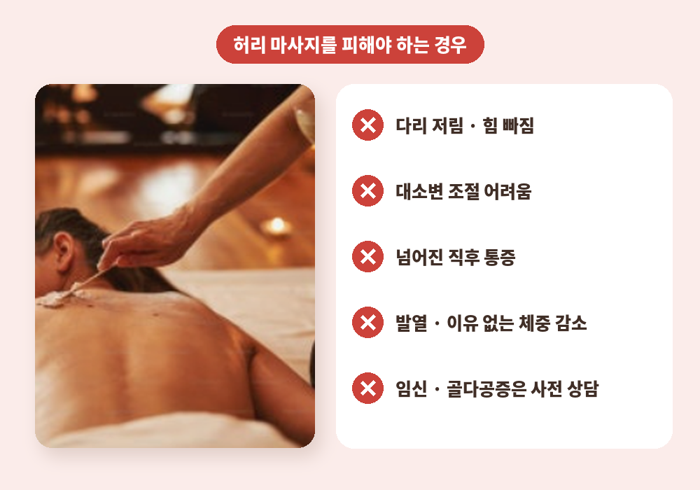 허리 마사지를 피해야 하는 경우와 진료 신호
