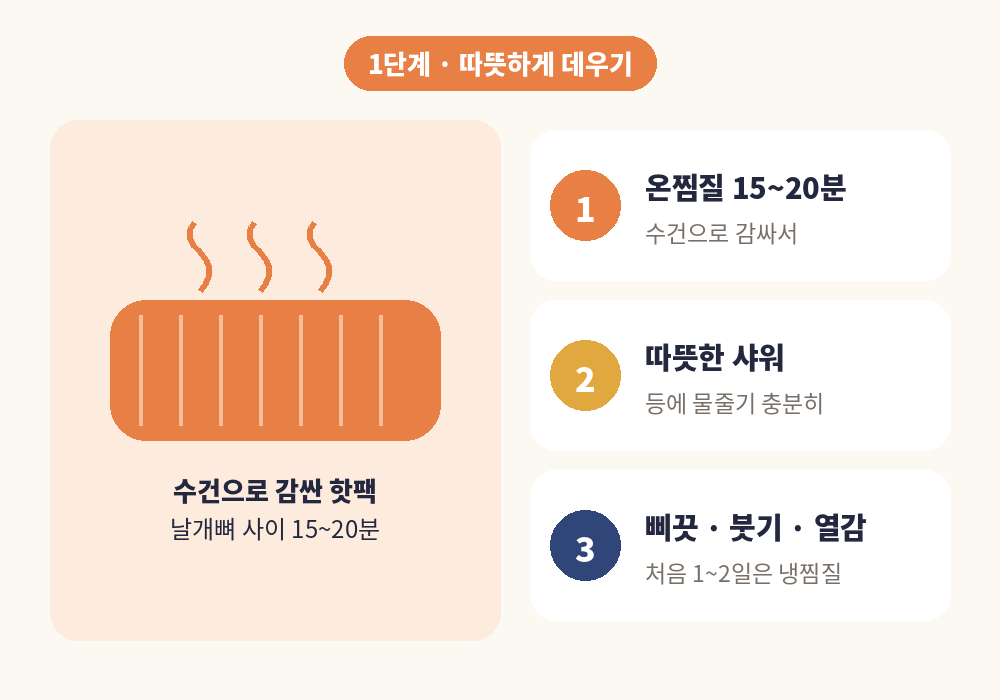등 뭉침 푸는 법 1단계 온찜질로 데우기