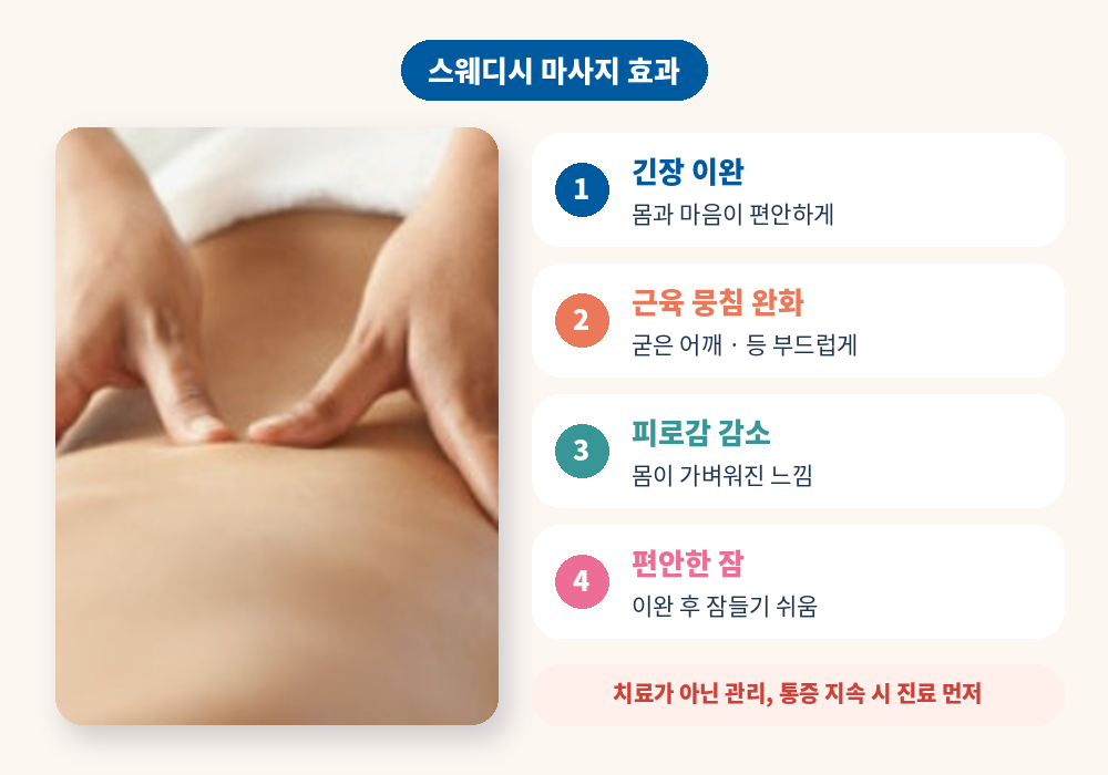 스웨디시 마사지 효과 이완 근육 긴장 완화 수면 스트레스