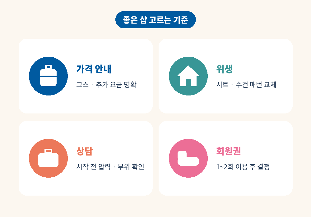 스웨디시 마사지 샵 고르는 기준 가격 위생 상담
