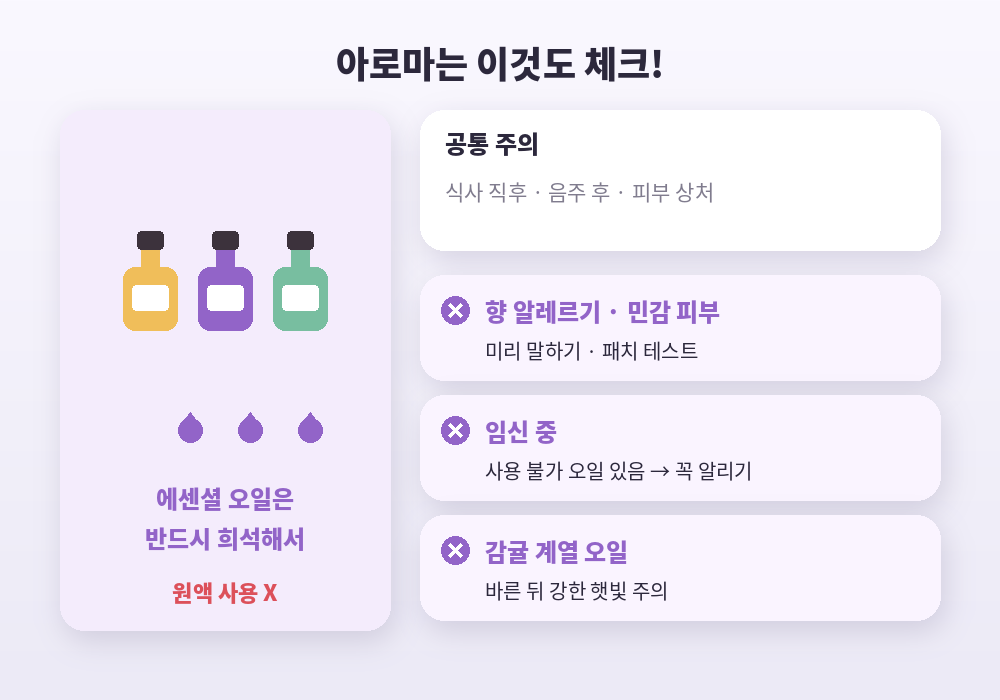 아로마 마사지 주의사항 패치 테스트 임신 광과민 향 알레르기