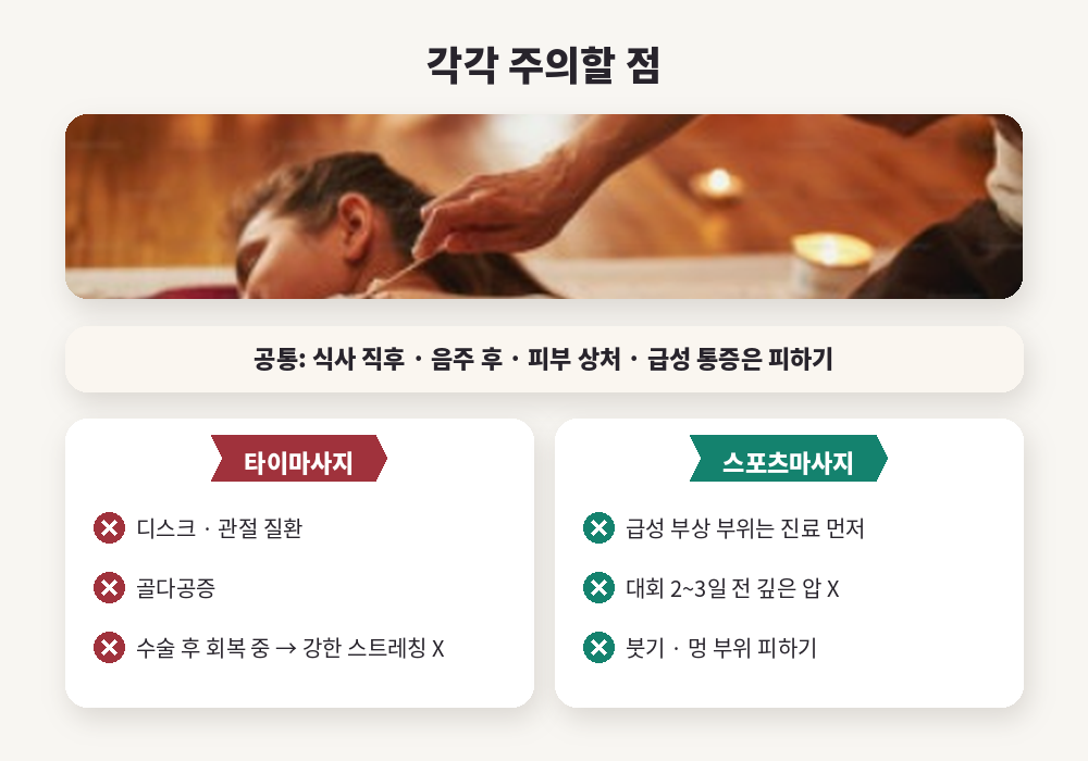 타이마사지 스포츠마사지 주의사항
