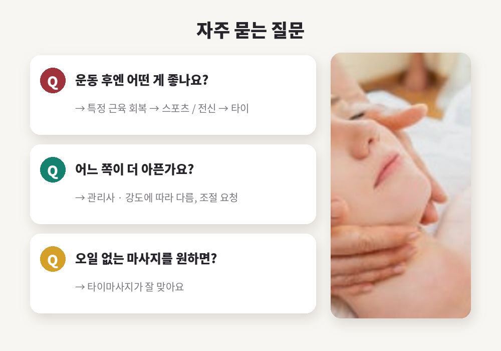 타이마사지 스포츠마사지 차이 자주 묻는 질문
