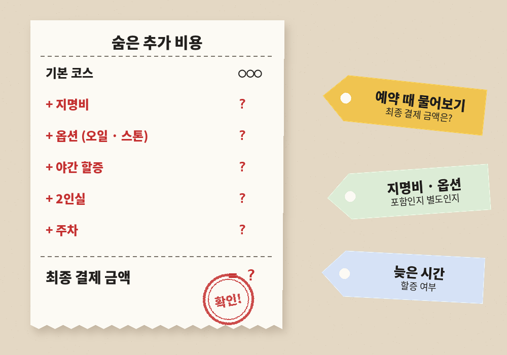마사지 가격 추가 비용 지명비 옵션 야간 할증