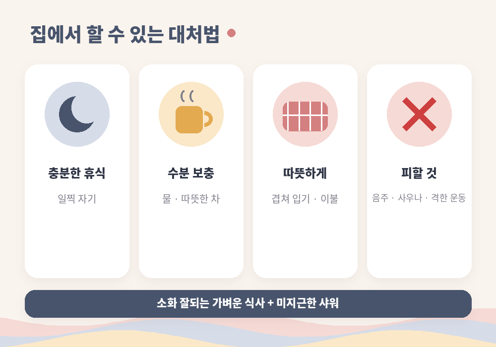 마사지 후 몸살 집에서 할 수 있는 대처법 휴식 수분 보온