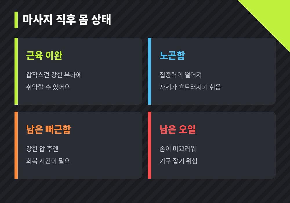 마사지 직후 몸 상태 근육 이완 노곤함 집중력 저하