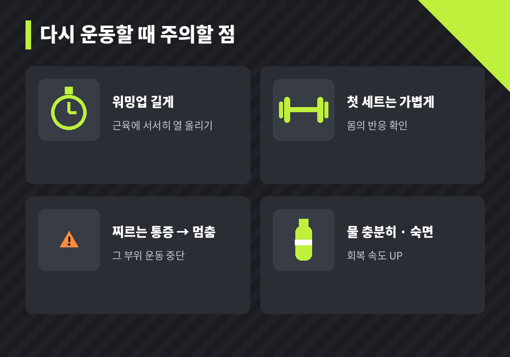 마사지 후 운동 재개할 때 주의할 점 워밍업 강도 수분