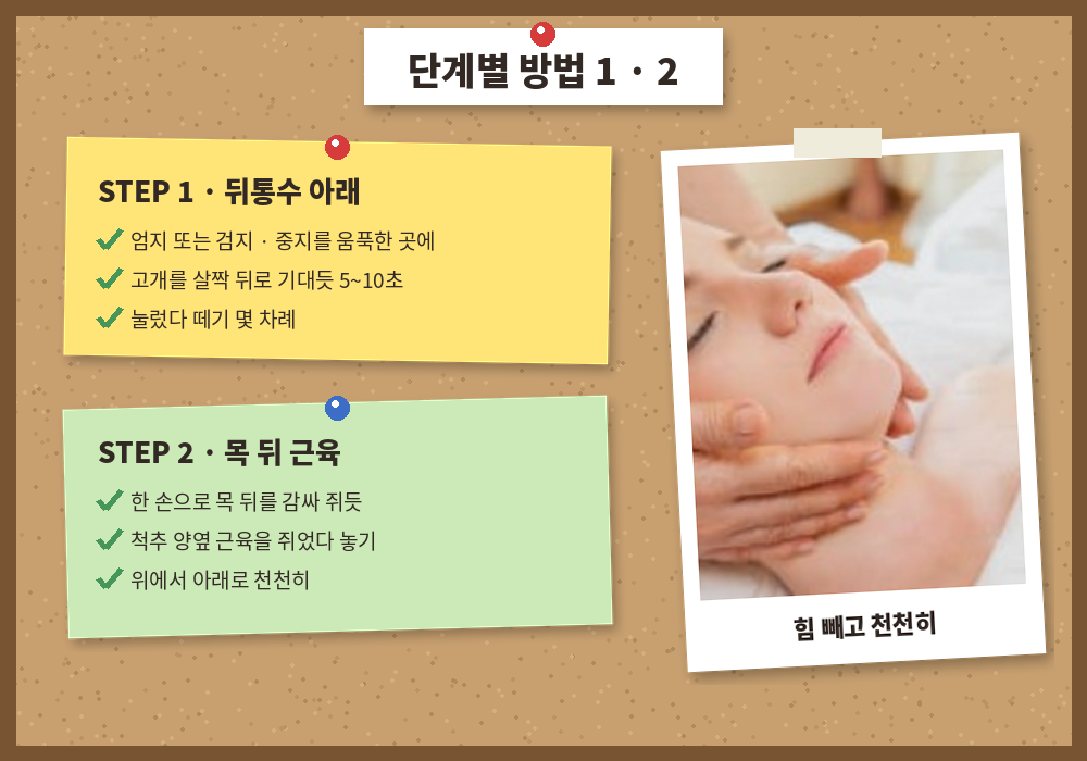 목 셀프마사지 1단계 뒤통수 아래 지압 방법
