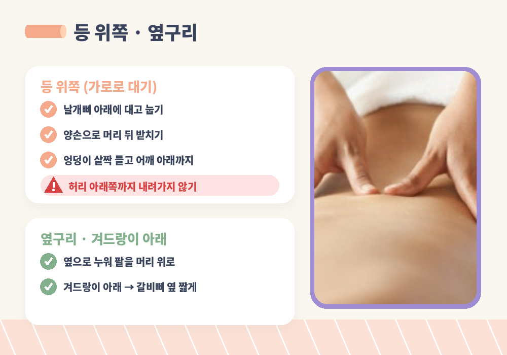 폼롤러 사용법 등 상부 가로로 대기 옆구리 광배근