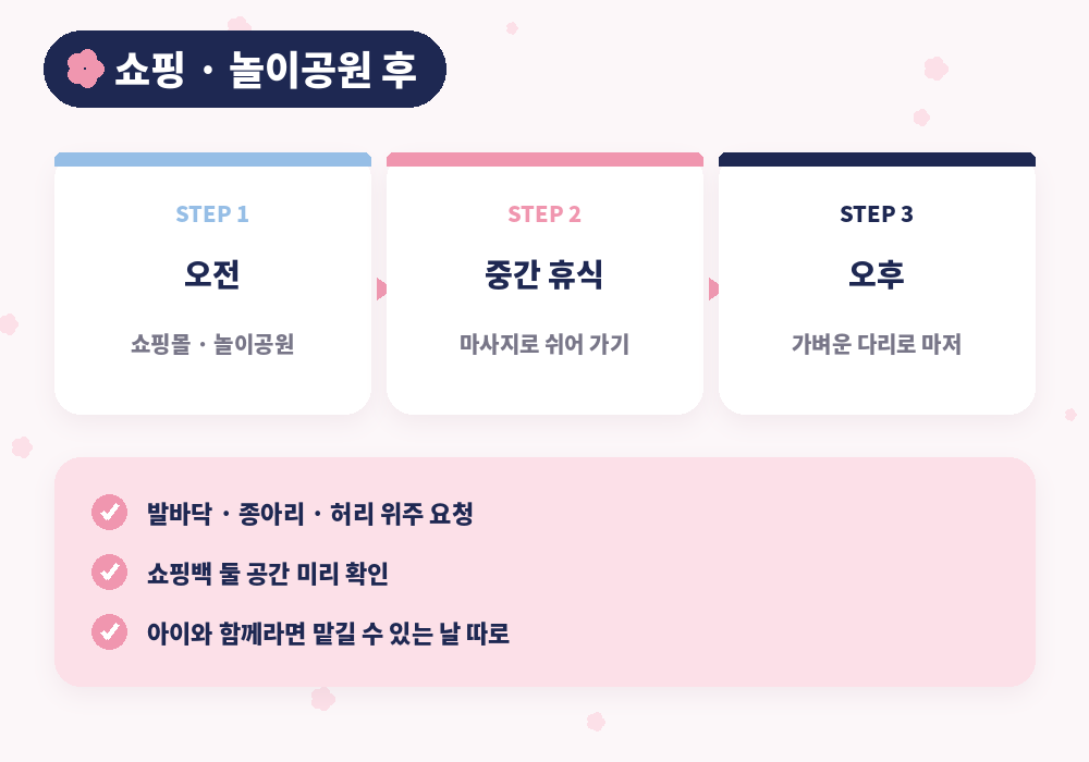 쇼핑 놀이공원 후 잠실 마사지 다리 발 관리