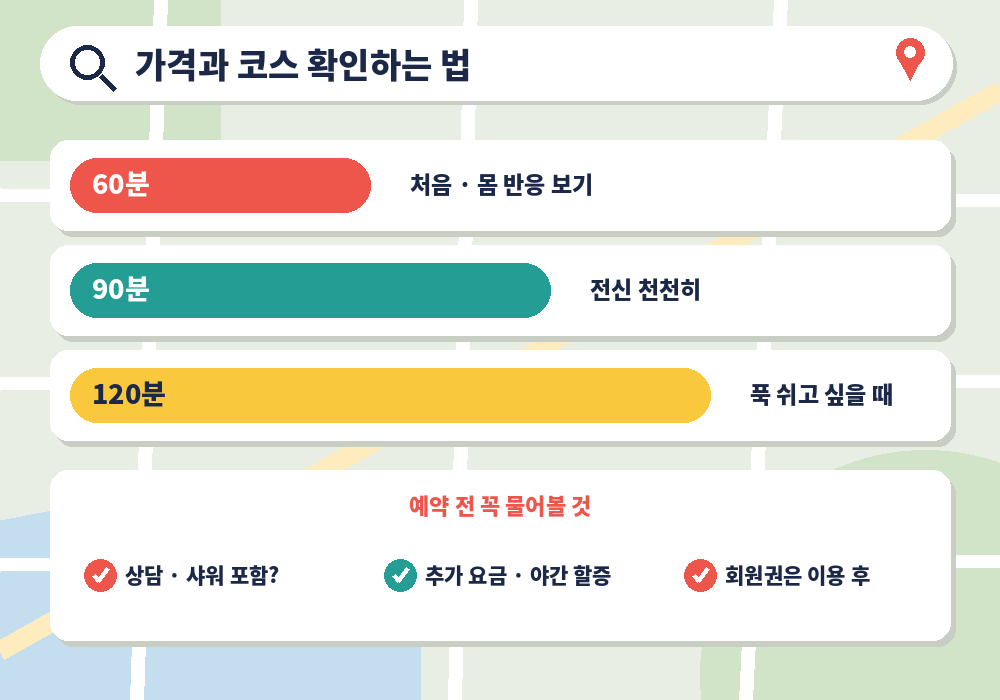 근처 마사지 가격 코스 60분 90분 120분 확인