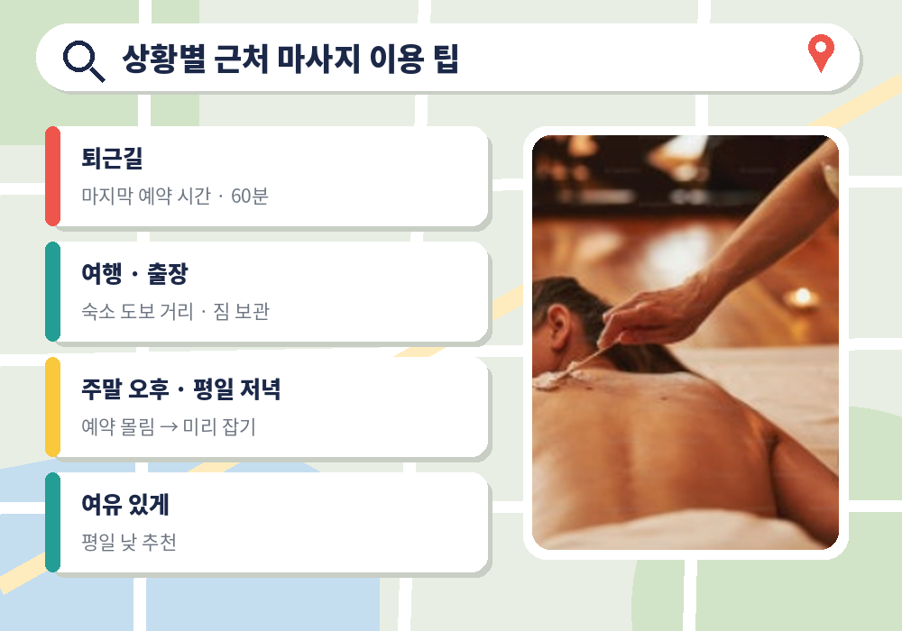 퇴근길 여행 숙소 주말 상황별 근처 마사지 이용 팁