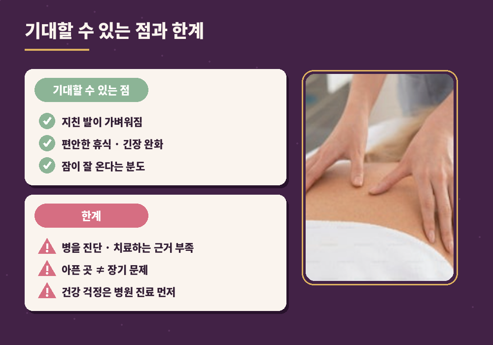 발반사요법 기대 효과 발 피로 완화 휴식 한계