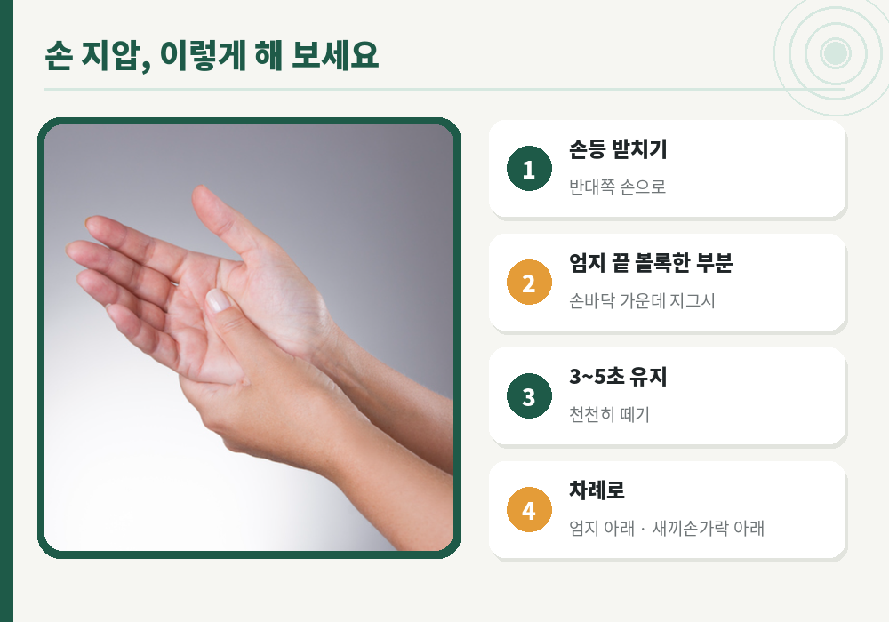 손바닥 지압 엄지로 누르기 셀프 손 지압 방법