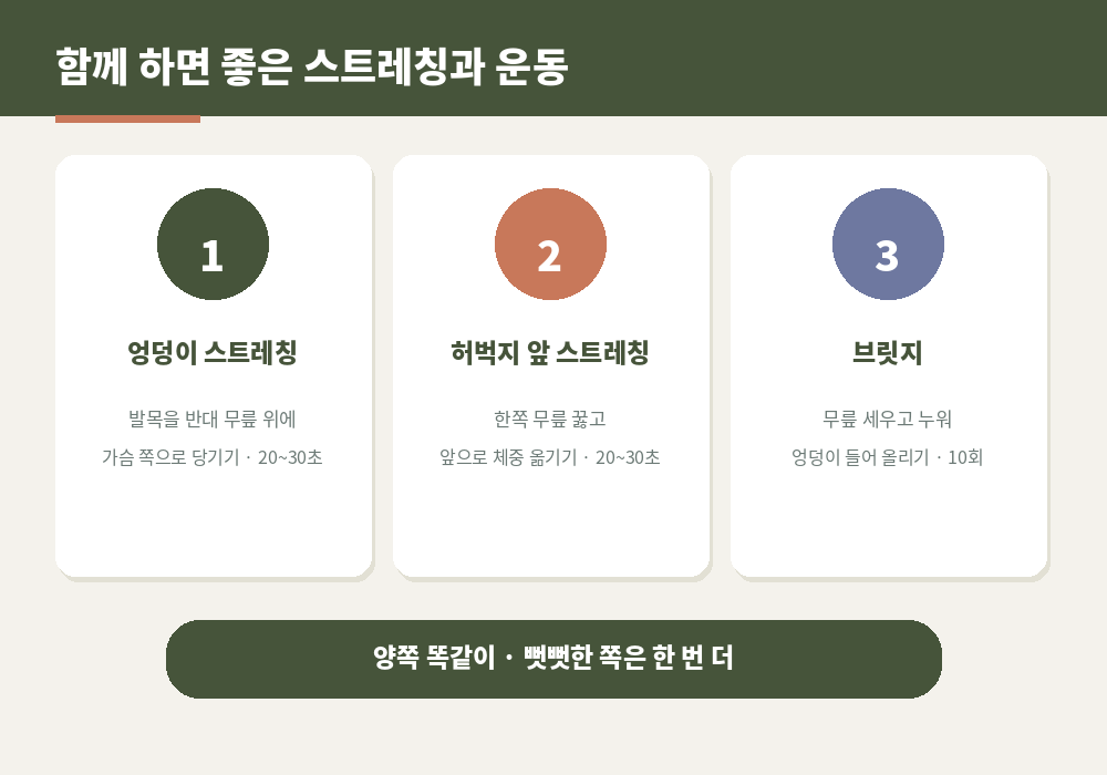 골반 스트레칭 엉덩이 스트레칭 허벅지 앞 스트레칭 브릿지 운동