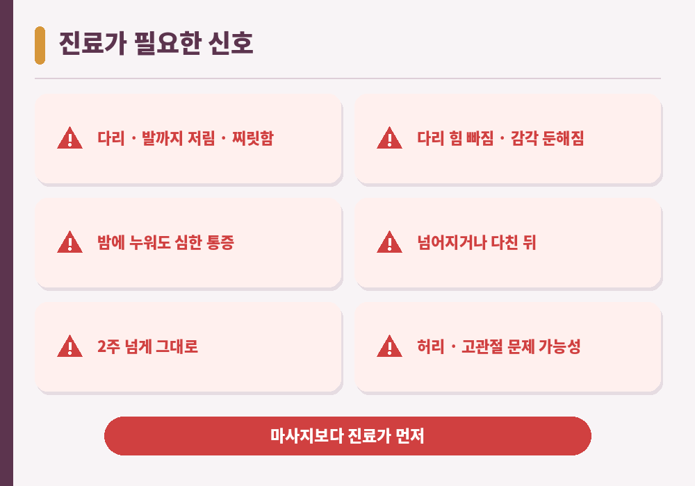 엉덩이 통증 진료가 필요한 신호 다리 저림 감각 이상 밤에 심한 통증
