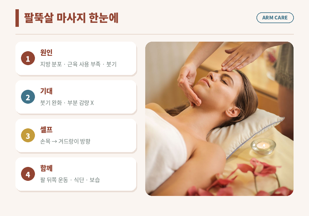 팔뚝살 마사지 원인 붓기 구분 셀프 방법 운동 요약