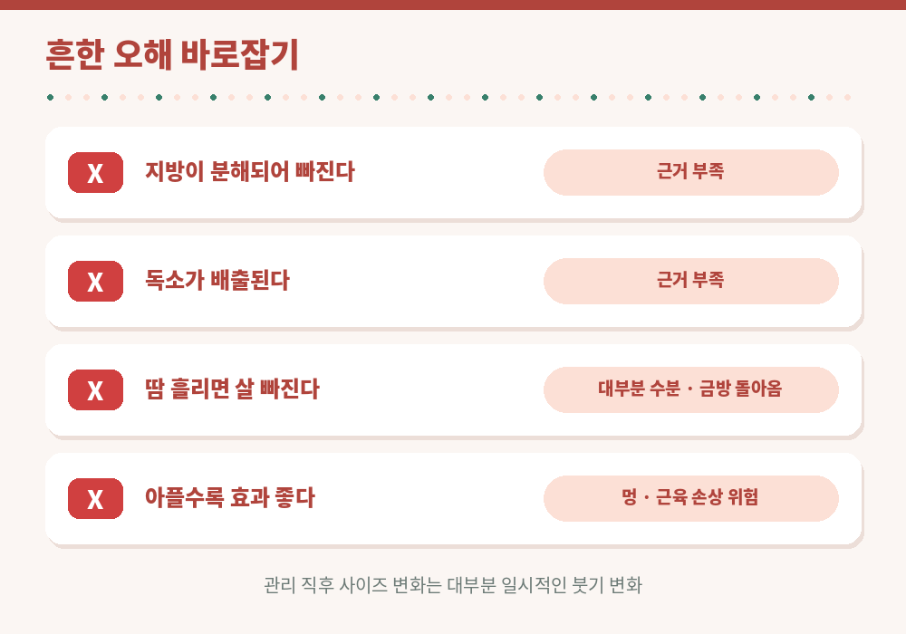 다이어트 마사지 오해 지방 분해 독소 배출 땀 아플수록 효과