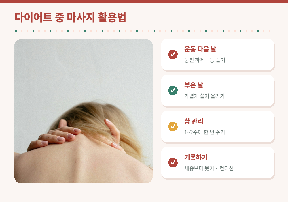 다이어트 중 마사지 활용법 운동 후 붓기 심한 날 주기 정하기