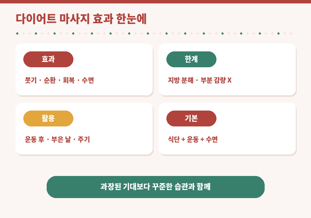 다이어트 마사지 효과 기대 효과 오해 활용법 요약
